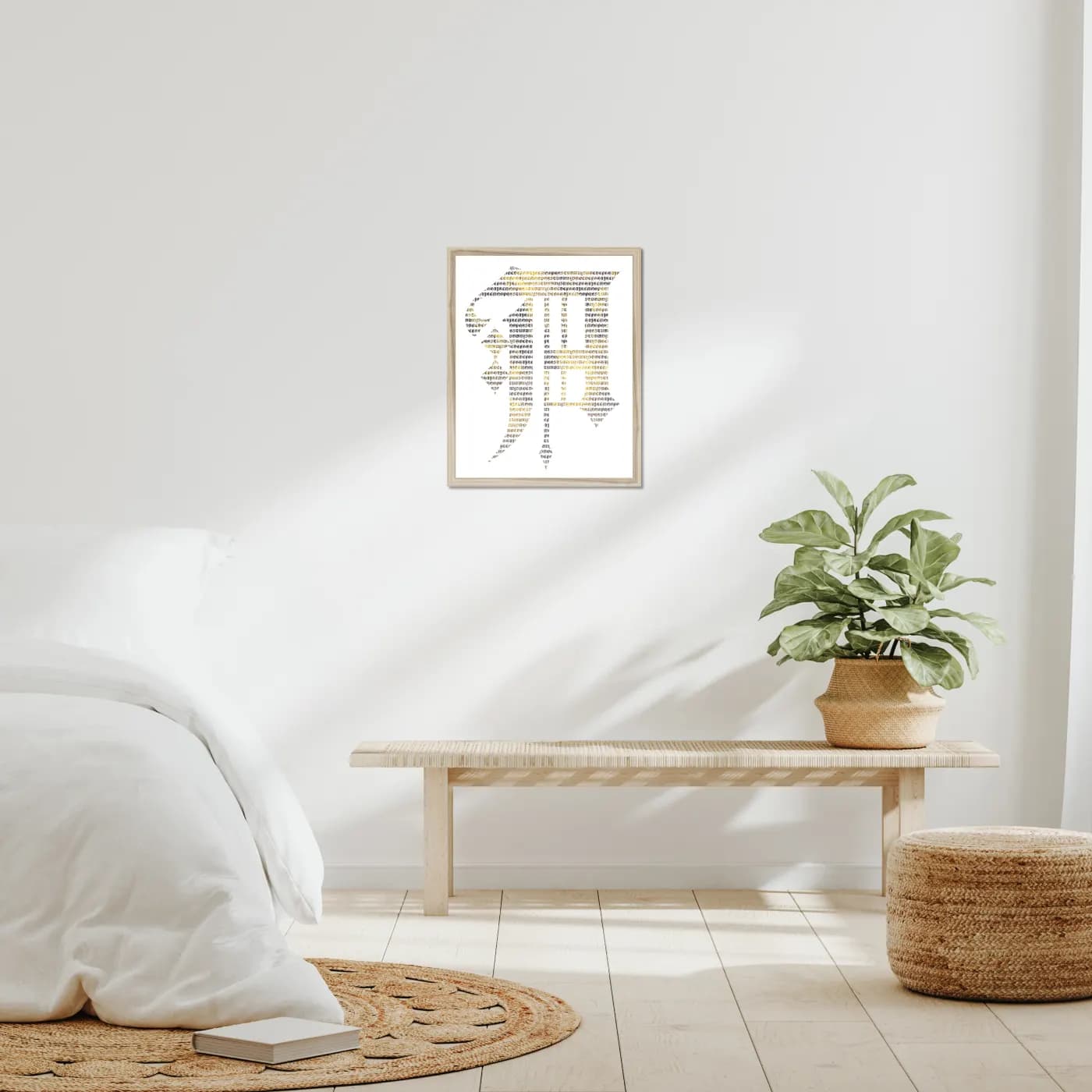 A in a natural oak frame, illustrative room setting