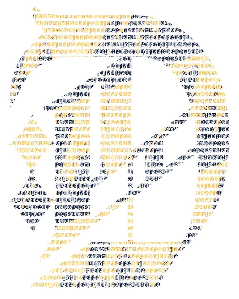 D micrography art print. Warm amber against a navy deep enough to pass for black — the strongest contrast in the collection, and the heaviest ink coverage of any piece here.