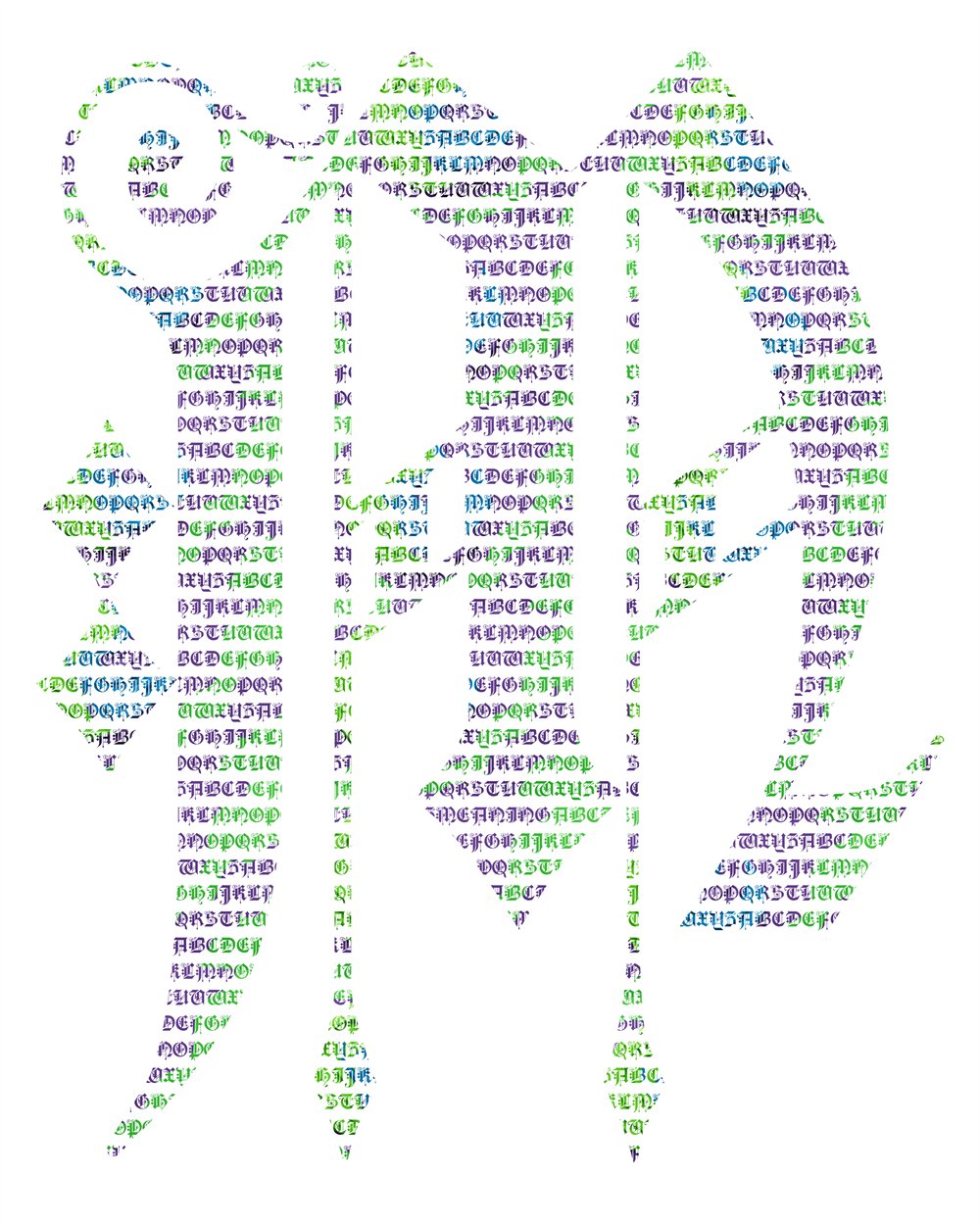 M — Micrography — Old English capitals, hand-set