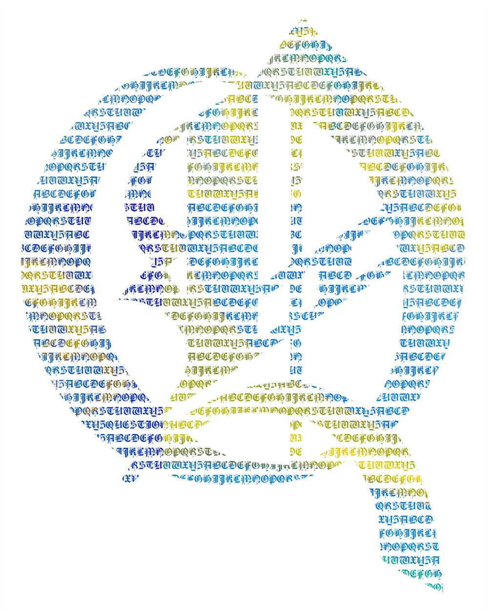 Q — Micrography — Old English capitals, hand-set