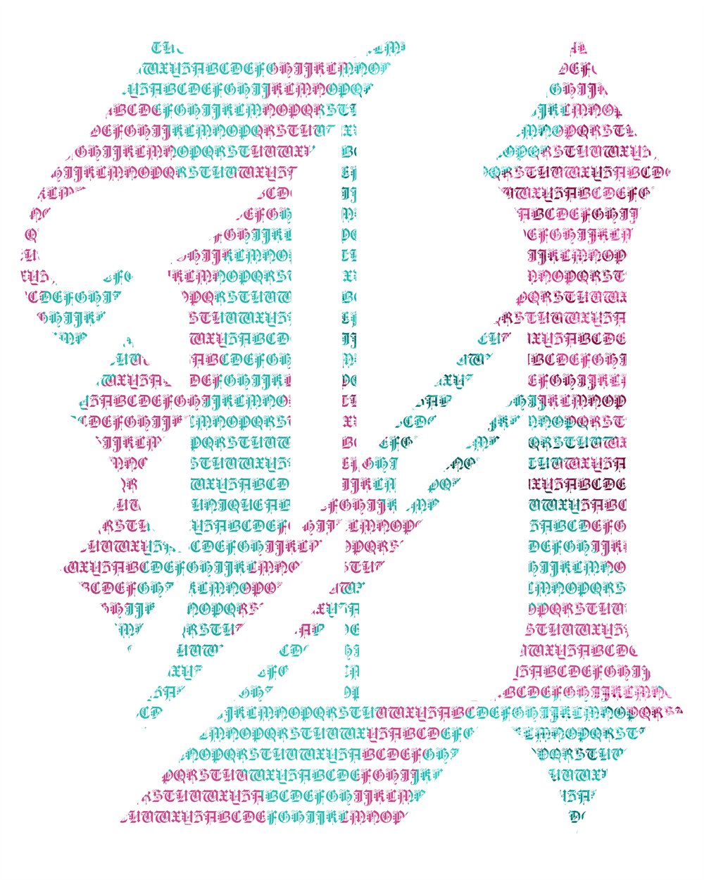 U — Micrography — Old English capitals, hand-set