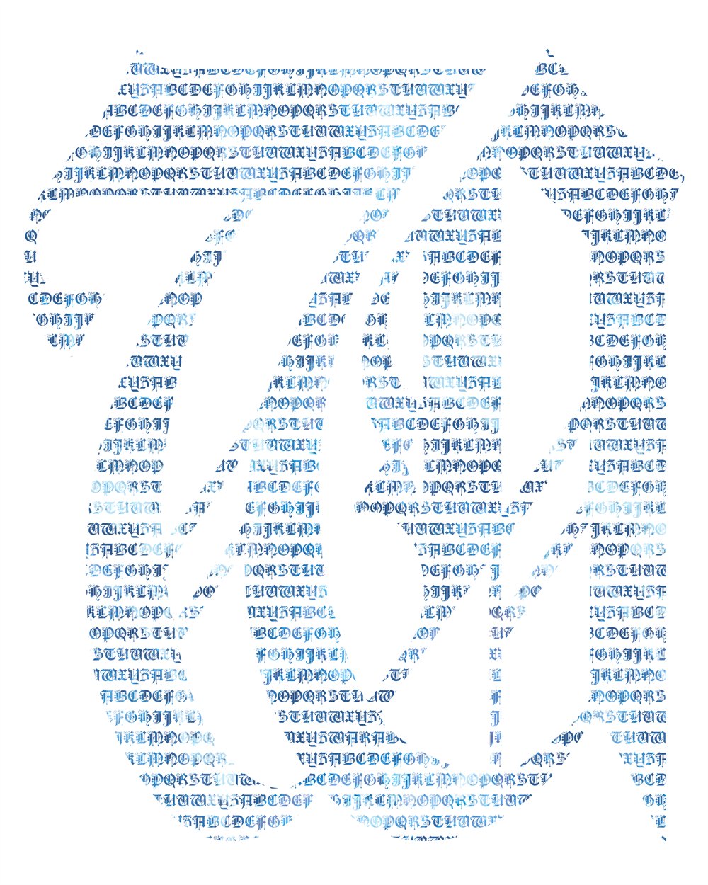 W — Micrography — Old English capitals, hand-set