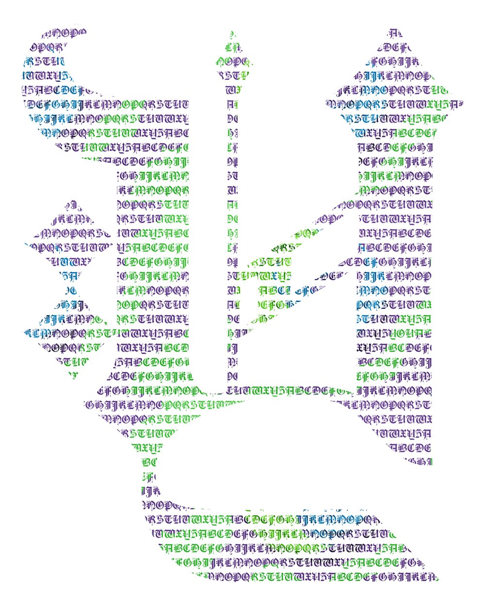 Y — Micrography — Old English capitals, hand-set